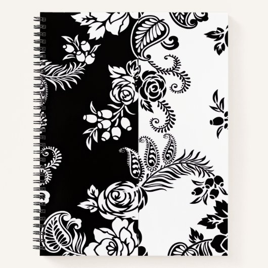 Modern monochroom bloempatroon notitieboek (Voorkant)