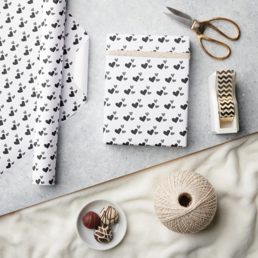  Modern Monochroom Hartjespatroon  Cadeaupapier (Crafts)