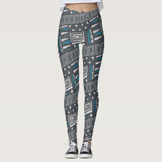 Modern monochroom tribale geometrisch patroon leggings (Voorkant)