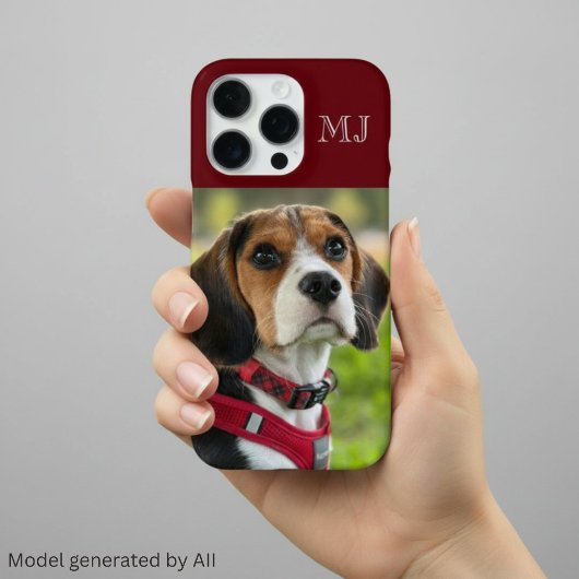 Modern Monogram 1 Foto Burgundy Rood iPhone Hoesje
