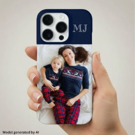 Modern Monogram 1 Foto Navyblauw iPhone 16 Pro Hoesje