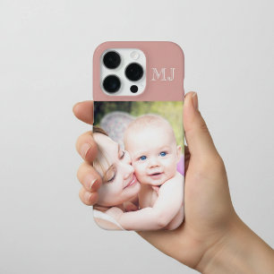 Modern Monogram 1 Foto Stof Roze iPhone 16 Pro Hoesje