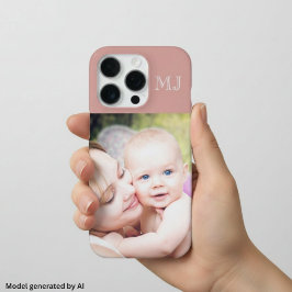 Modern Monogram 1 Foto Stof Roze iPhone 16 Pro Hoesje
