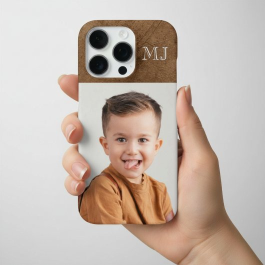 Modern Monogram 1 Photo Distressed Brown iPhone Hoesje