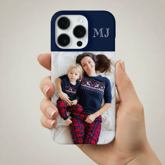 Modern Monogram 1 Photo Navy Blue iPhone Hoesje