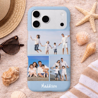 Modern Monogram 3 Photo Collage Baby Blue