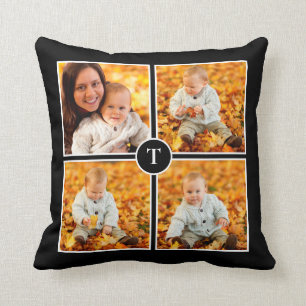 Modern Monogram 4 Foto Collage Black Kussen