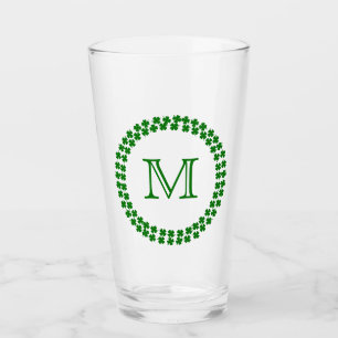 Modern Monogram 4 Leaf Clover Green Shamrock Glas