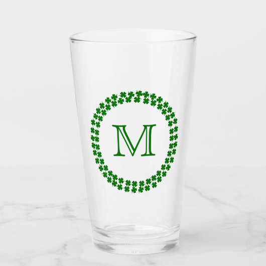 Modern Monogram 4 Leaf Clover Green Shamrock Glas (Voorkant)