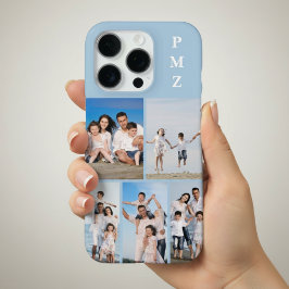 Modern Monogram 5 Photo Collage Baby Blue iPhone 16 Pro Hoesje