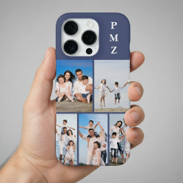 Modern Monogram 5 Photo Collage Dusk Blue iPhone 16 Pro Hoesje