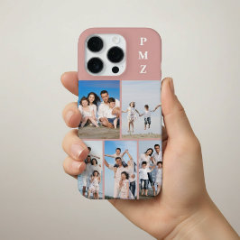 Modern Monogram 5 Photo Collage Dusty Rose iPhone 16 Pro Hoesje