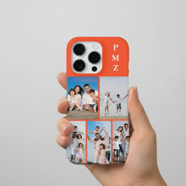 Modern Monogram 5 Photo Collage Persimmon Orange iPhone 16 Pro Hoesje
