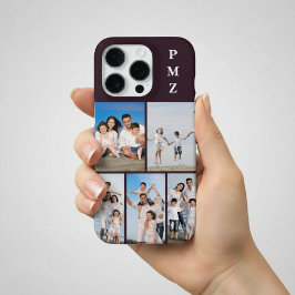Modern Monogram 5 Photo Collage Plum Purple iPhone 16 Pro Hoesje