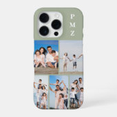 Modern Monogram 5 Photo Collage Sage Green iPhone Hoesje (Achterkant)