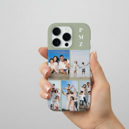 Modern Monogram 5 Photo Collage Sage Green iPhone 16 Pro Hoesje