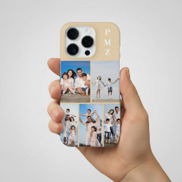 Modern Monogram 5 Photo Collage Sand Cream Beige iPhone 16 Pro Hoesje