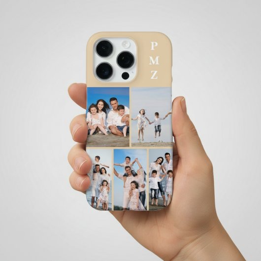 Modern Monogram 5 Photo Collage Sand Cream Beige iPhone Hoesje