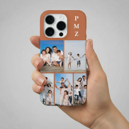 Modern Monogram 5 Photo Collage Terracotta iPhone 16 Pro Hoesje