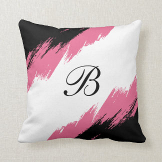 Modern Monogram Abstract Roze Zwart wit Kussen