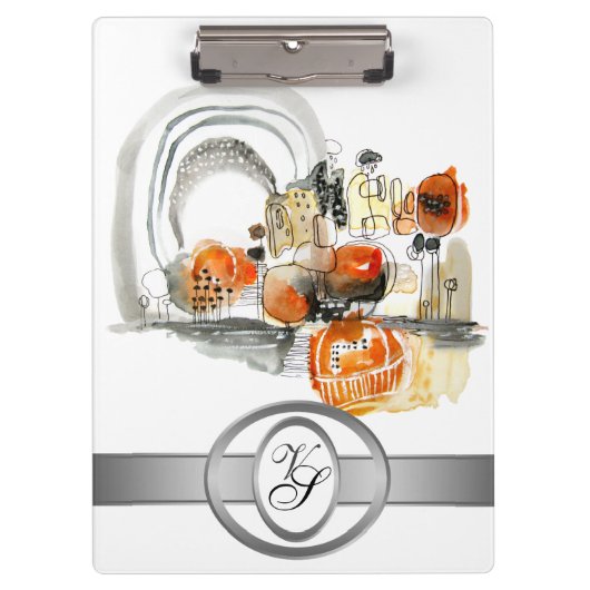 Modern Monogram Abstraction Black en Red Klembord (Voorkant)