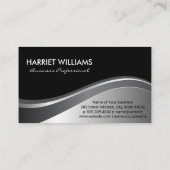 Modern Monogram | Achtergrond Metallic Wave Black Visitekaartje (Achterkant)