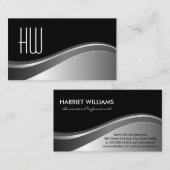 Modern Monogram | Achtergrond Metallic Wave Black Visitekaartje (Voorkant / Achterkant)