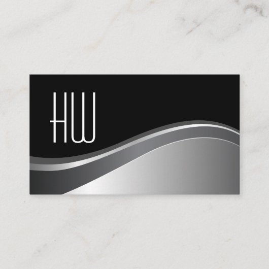 Modern Monogram | Achtergrond Metallic Wave Black Visitekaartje (Voorkant)