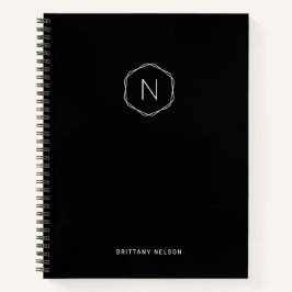 Modern Monogram Achtkant Zwart Wit Notitieboek