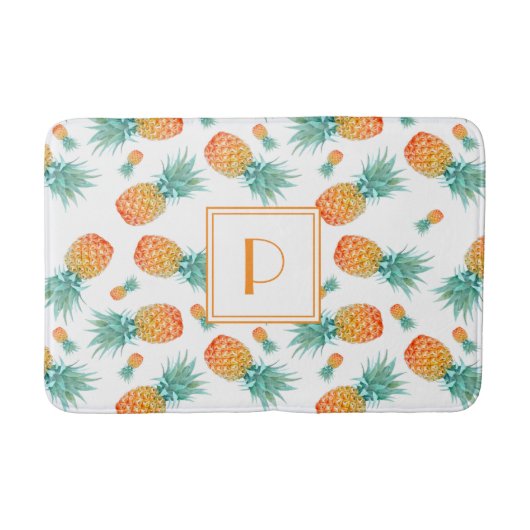 Modern Monogram Ananas Fruitpatroon Badmat (Voorkant)