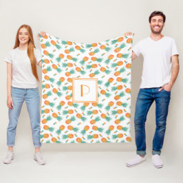 Modern Monogram Ananas Fruitpatroon Fleece Deken