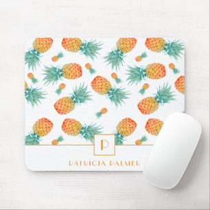 Modern Monogram Ananas Fruitpatroon  Muismat
