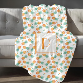 Modern Monogram Ananas Fruitpatroon Sherpa Deken