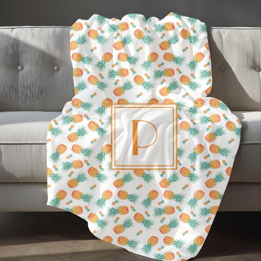 Modern Monogram Ananas Fruitpatroon  Sherpa Deken
