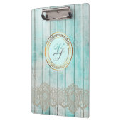 Modern Monogram Antiek Patroon Blauw  Hout Klembord (Links)