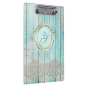 Modern Monogram Antiek Patroon Blauw  Hout Klembord (Rechts)