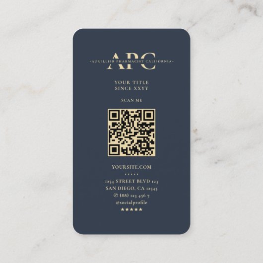 Modern Monogram apotheek apotheker ElegantBlue Visitekaartje (Achterkant)