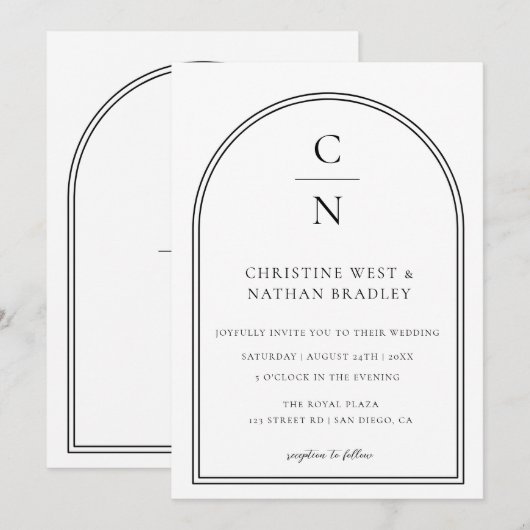 Modern Monogram Arch Wedding Invitation Kaart (Voorkant / Achterkant)