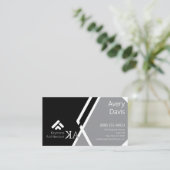 Modern Monogram Architect Bold Zwart & Grijs Visitekaartje (Staand voorkant)