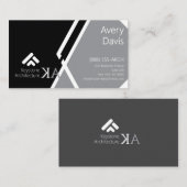 Modern Monogram Architect Bold Zwart & Grijs Visitekaartje (Voorkant / Achterkant)