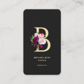 Modern Monogram B Esthetisch Bloemen Zwart Goud Visitekaartje (Voorkant)