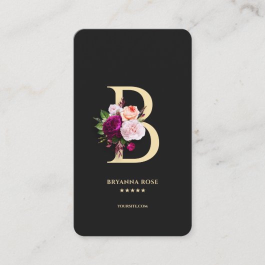 Modern Monogram B Esthetisch Bloemen Zwart Goud Visitekaartje (Voorkant)