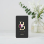 Modern Monogram B Esthetisch Bloemen Zwart Goud Visitekaartje (Staand voorkant)