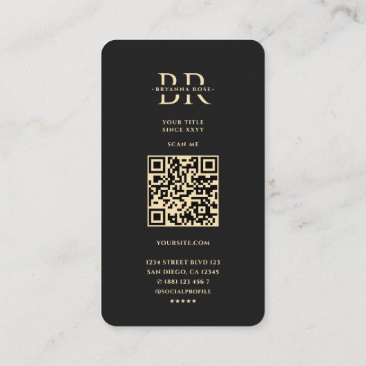 Modern Monogram B Esthetisch Bloemen Zwart Goud Visitekaartje (Achterkant)
