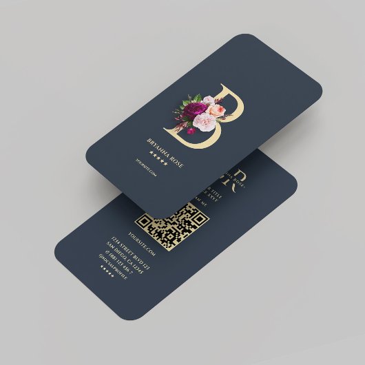 Modern Monogram B Professional Donkerblauw Goud Visitekaartje