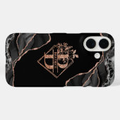 Modern Monogram B Zwart Agaat Marmer Roos Goud Case-Mate iPhone Case (Achterkant (horizontaal))
