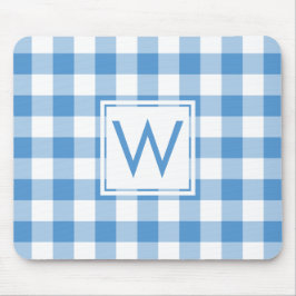 Modern Monogram Baby Blue & White Gingham Pattern Muismat