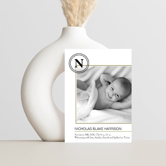 Modern Monogram Baby Jongen Geboorte Aankondiging 