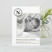 Modern Monogram Baby Jongen Geboorte Aankondiging  (Staand voorkant)