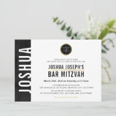 MODERN MONOGRAM BAR MITZVAH zijbalk zwart goud Kaart (Staand voorkant)